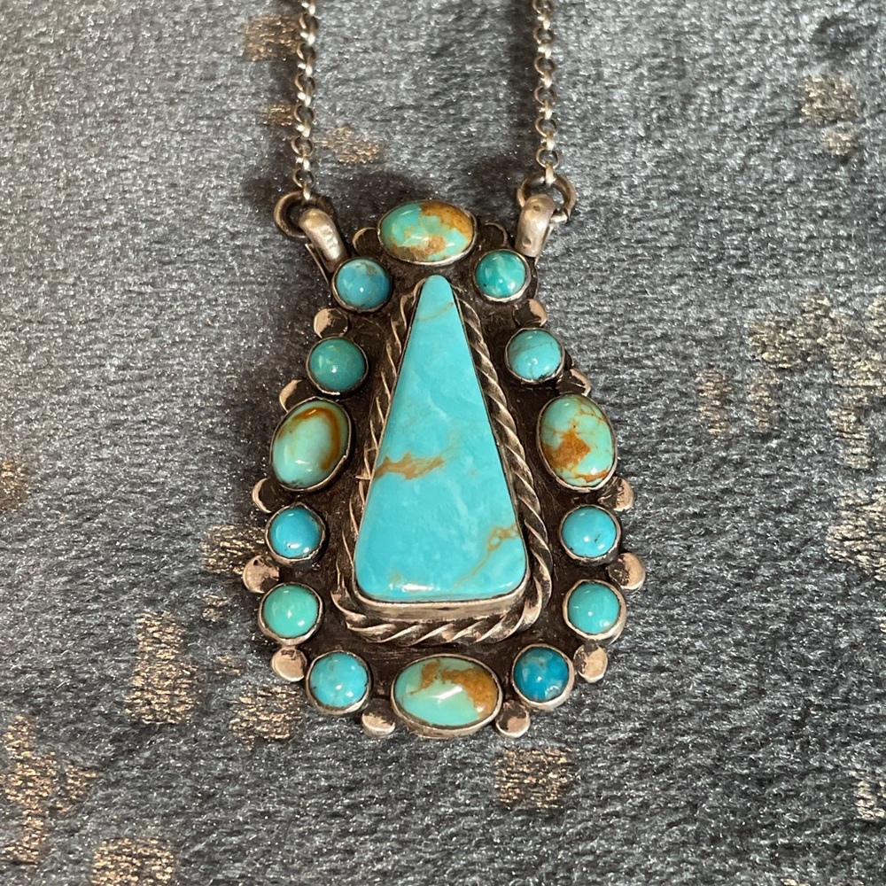 Gorgeous SS Kingman Turquoise Necklace Handcrafted by Donovan Skeets.
